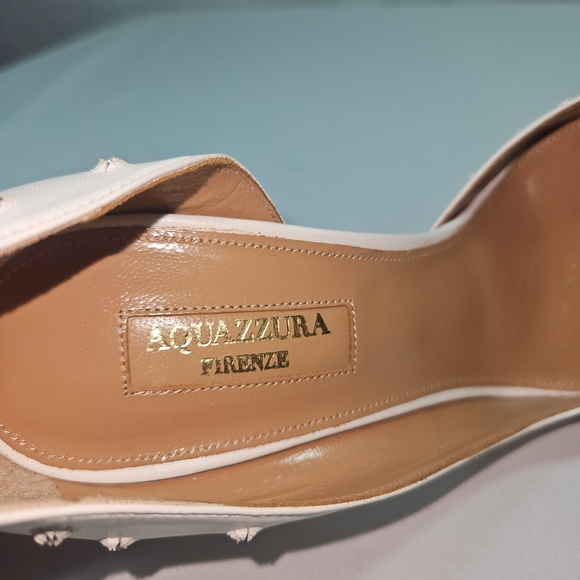 Aquazzura White Stiletto Heels with Studded Embellishments Size 37.5 NWT - Picture 2 of 11